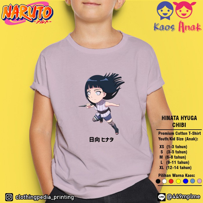 Kaos Baju Anak Cewek Hinata Hyuga Chibi Imut Naruto Boruto Uzumaki