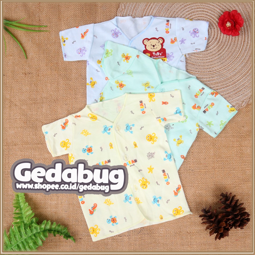 (3pcs) TARA Baju Bayi Warna Kancing Pendek Motif Print SNI / Motif Ocean World