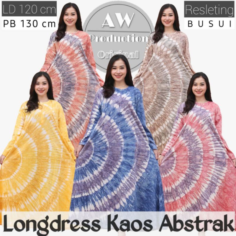 Gamis Kaos Jumbo Lengan Panjang Abstrak Jumputan Busui Resleting Depan Kekinian Terbaru