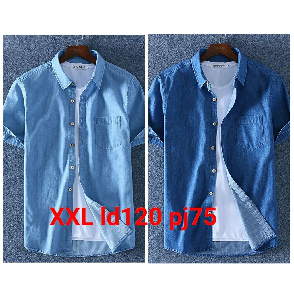 New Baju Kemeja Jeans Pria Casual lengan pendek Bozz Good Quality