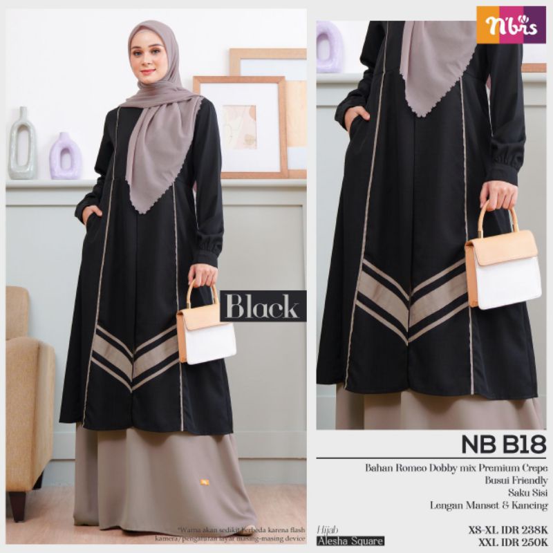 Ready Gamis Nibras Hitam Model Terbaru NB B18 Black Best Seller