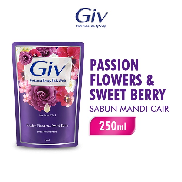Giv Sabun Mandi Cair Ungu Passion Flowers & Sweet Berry Pouch 250 ml