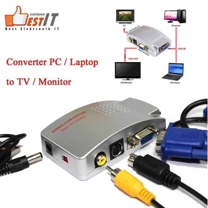 VGA to RCA + S-Video Converter Box - PC to TV Converter