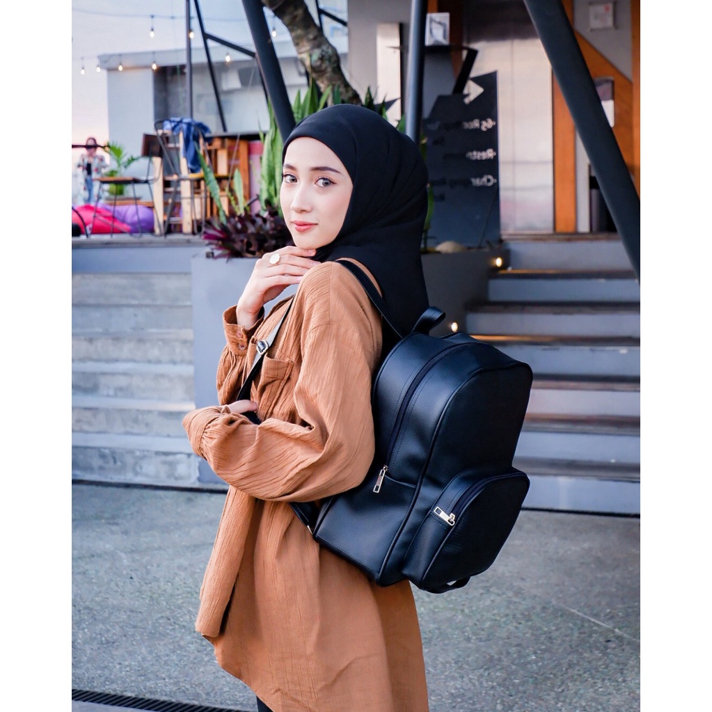 TAS RANSEL KULIT WANITA BOXXO HITAM // taskanvasbdg - Tas Ransel Gendong Wanita / Backpack Ransel Sekolah Kulit Sintetis /  Tas Punggung Cewek Murah Bandung / COD