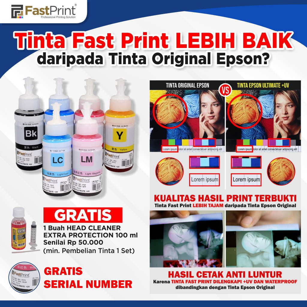 Tinta Photo Ultimate Plus UV Epson L Series 1 Set - 6 Warna - 70 ML