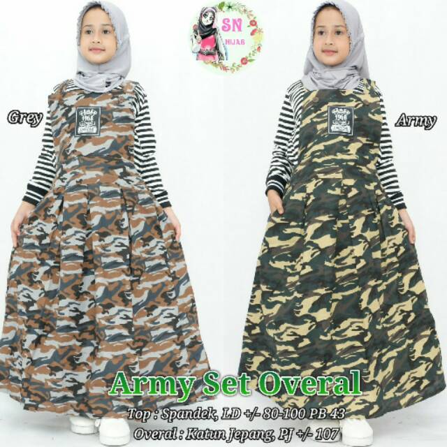 Pakaian muslim anak/Gamis anak Army set overal