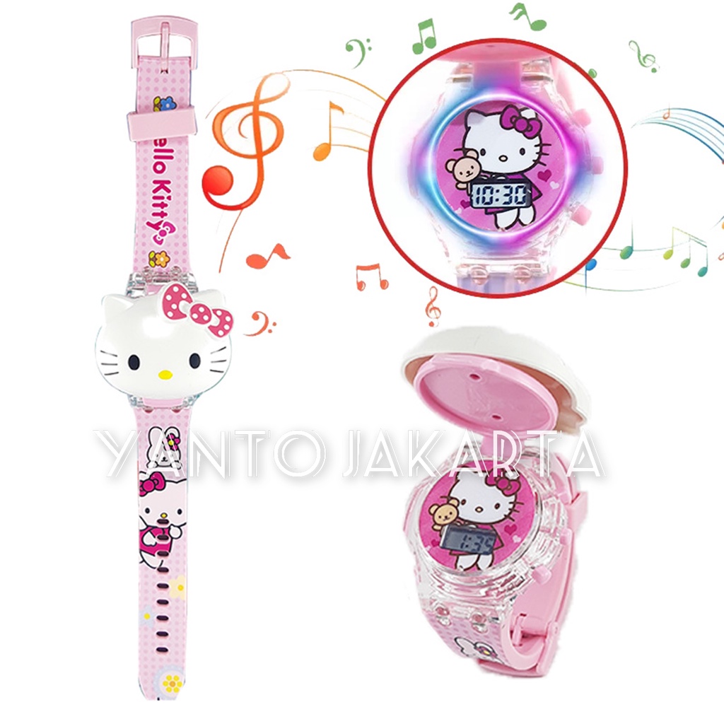 JAM TANGAN HELLO KITTY ANAK PEREMPUAN LAMPU DAN MUSIK KARAKTER