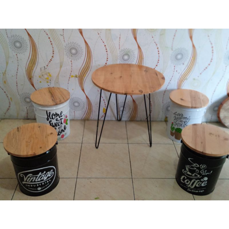 (GRATIS ONGKIR SE-JAWA) Kursi Tong Besi Custom 4 Kursi 1 Meja Lukis / Sticker