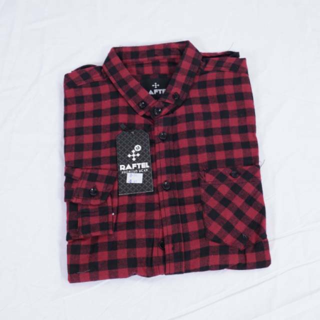 YB KEMEJA FLANEL LENGAN PANJANG PRIA SLIM FIT MOTIF KOTAK MODEL LONG SLEEVE MERAH HITAM