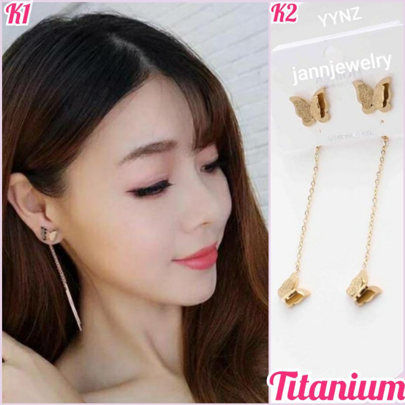 Anting titanium buterfly layer Rosegold &amp;gold anti karat tidak alergi SN.E