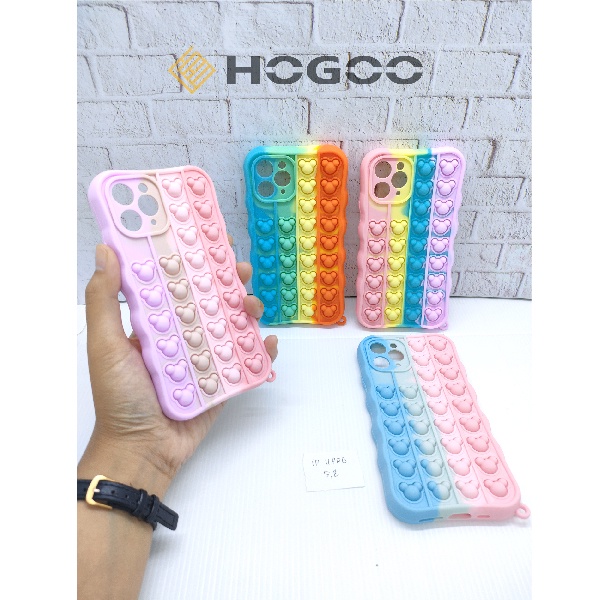 HOGOO POP IT SILICONE IPHONE 11 PRO - CASE PENGHILANG STRESS PUSH IT BUBBLE CASE RAINBOW