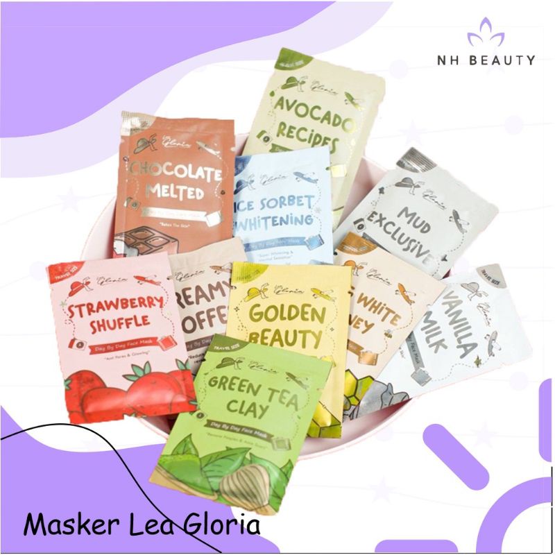 10 Pcs PAKET MASKER LEA GLORIA SET LENGKAP TERMURAH 10 gram BPOM kuas masker masker organik masker satuan