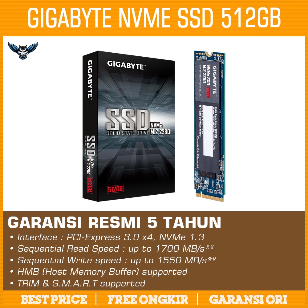 SSD GIGABYTE 512GB - NVME 1.3 PCIe Gen3x4 PCIe M.2 2280 M2