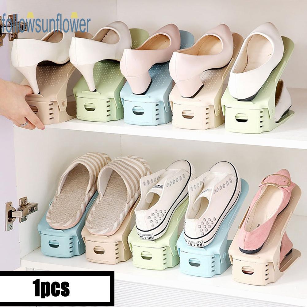 Hot Sale 1pc Plastic Double Layer Shoe Rack Adjustable Shoes Holder Stand Beige Shopee Indonesia