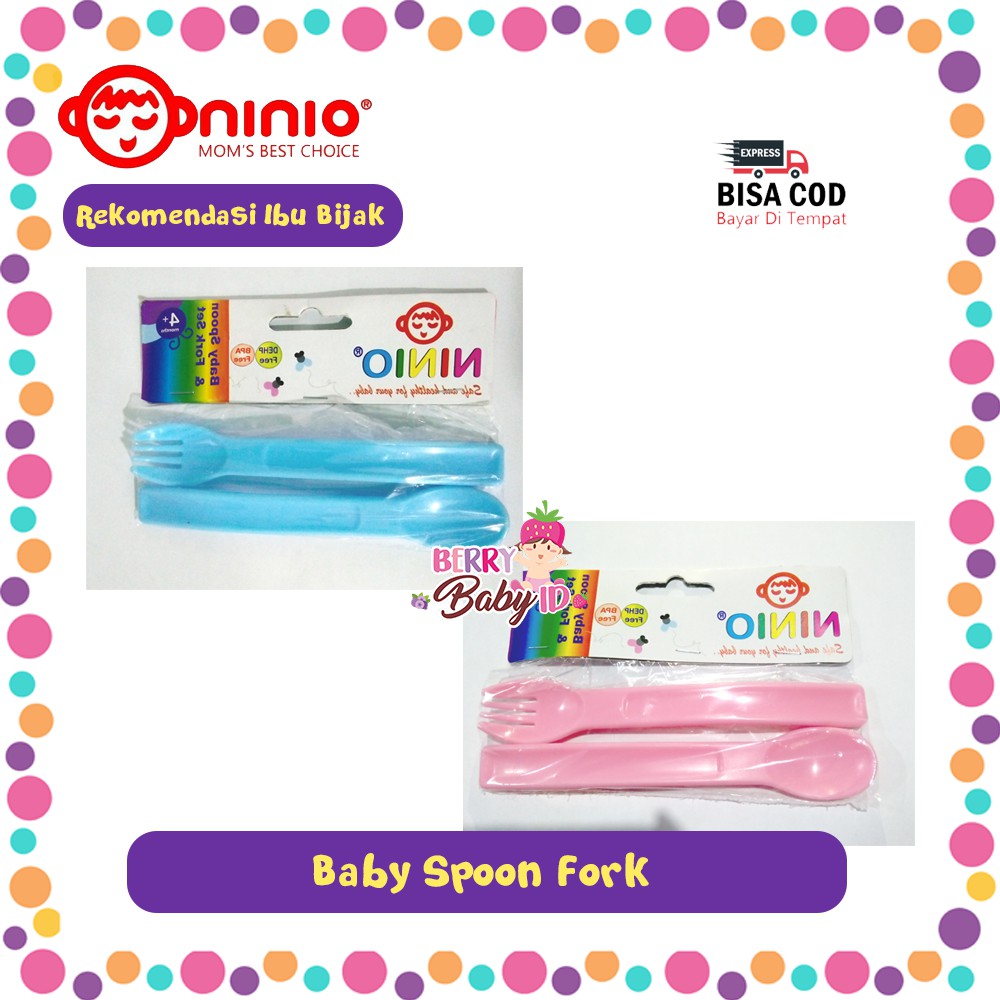 Ninio 2in1 Baby Spoon Fork Set Sendok &amp; Garpu Perlengkapan Makan Bayi Berry Mart