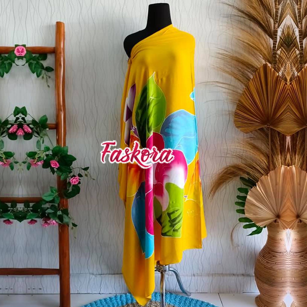 Kain Pantai Lukis Bali Jumbo Halus Super Tebal Premium Motif Bunga Rumbai Bahan Rayon