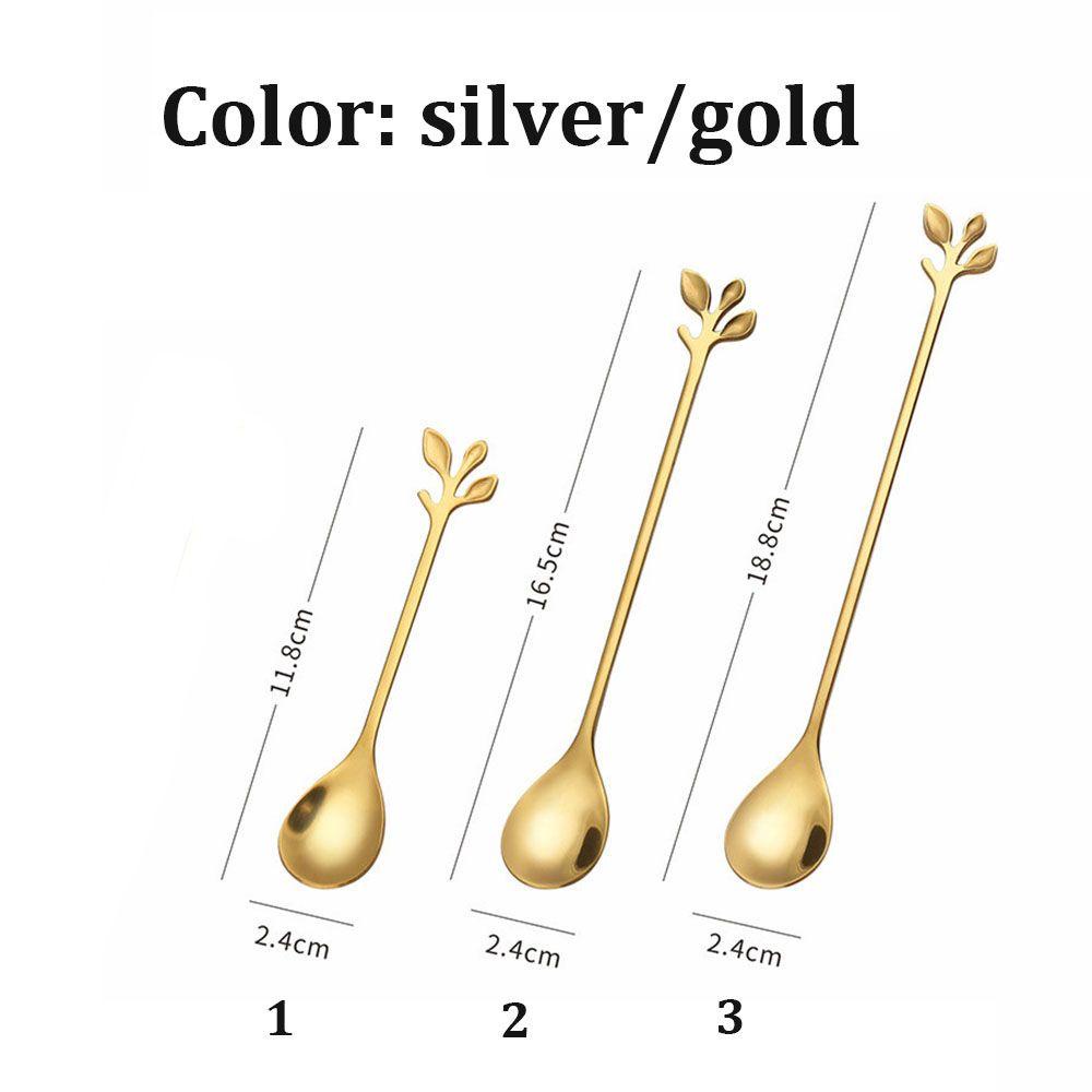 SOLIGHTER Dessert Coffee Spoon Kitchen Gadgets Stainless Steel Tea Scoop Honey Utensils Gift Stirring Tool Household Small Leafs Upscale Dinnerware/Multicolor