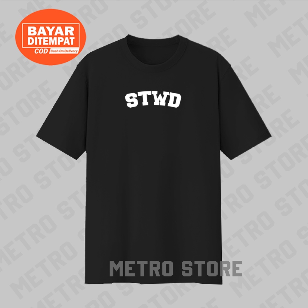 Kaos STWD Logo Premium White Print | Kaos Katun Shirt Kerah Lengan Pendek Pria Muda Keren Distro Ter