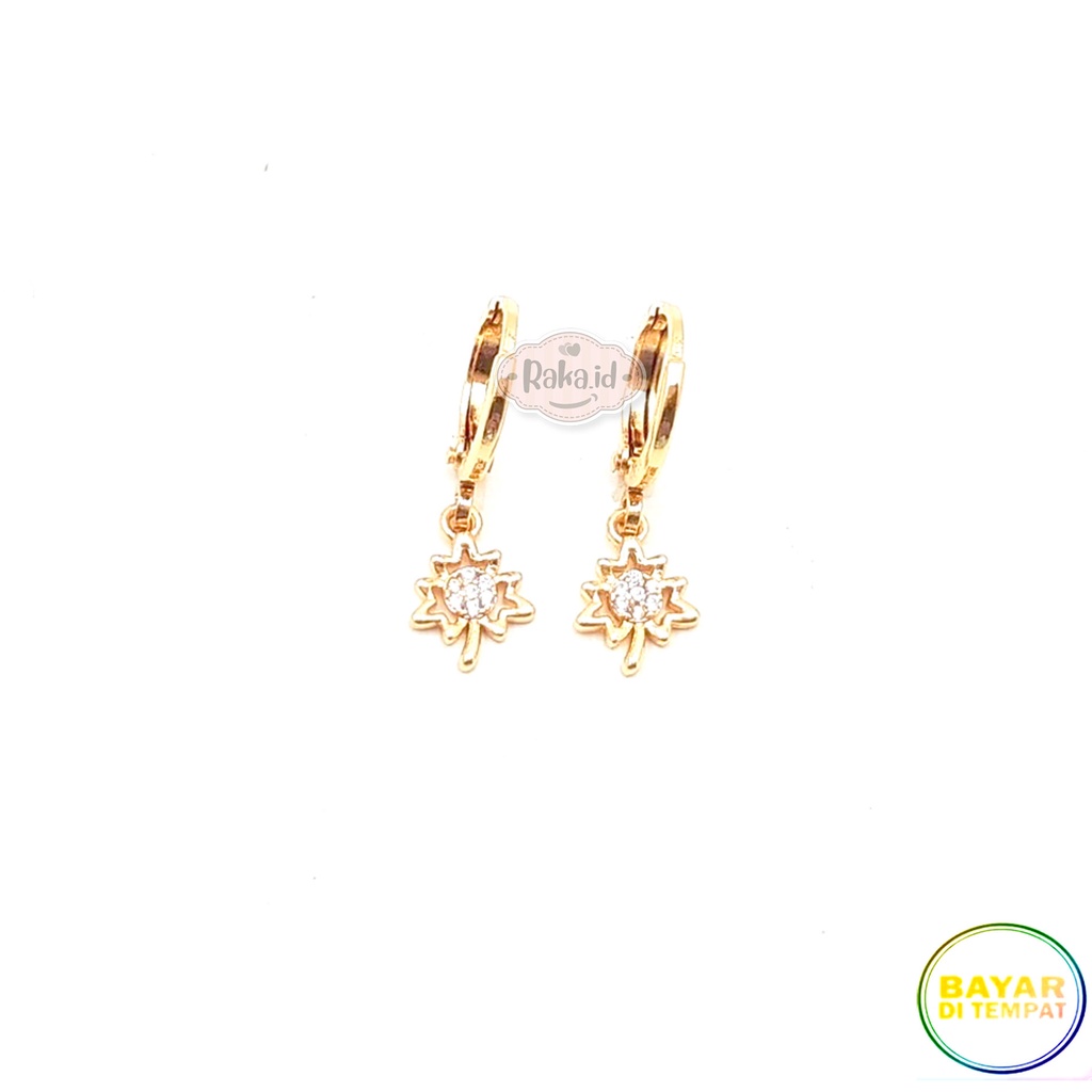 Anting Clip / Klip Bulat Motif Daun Perhiasan Aksesoris Wanita 1134