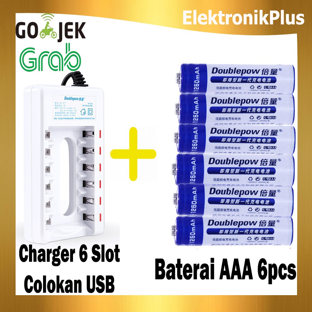 Alat Cas Isi Ulang Charger Baterai 6Slot Bonus Battery Rechargeable