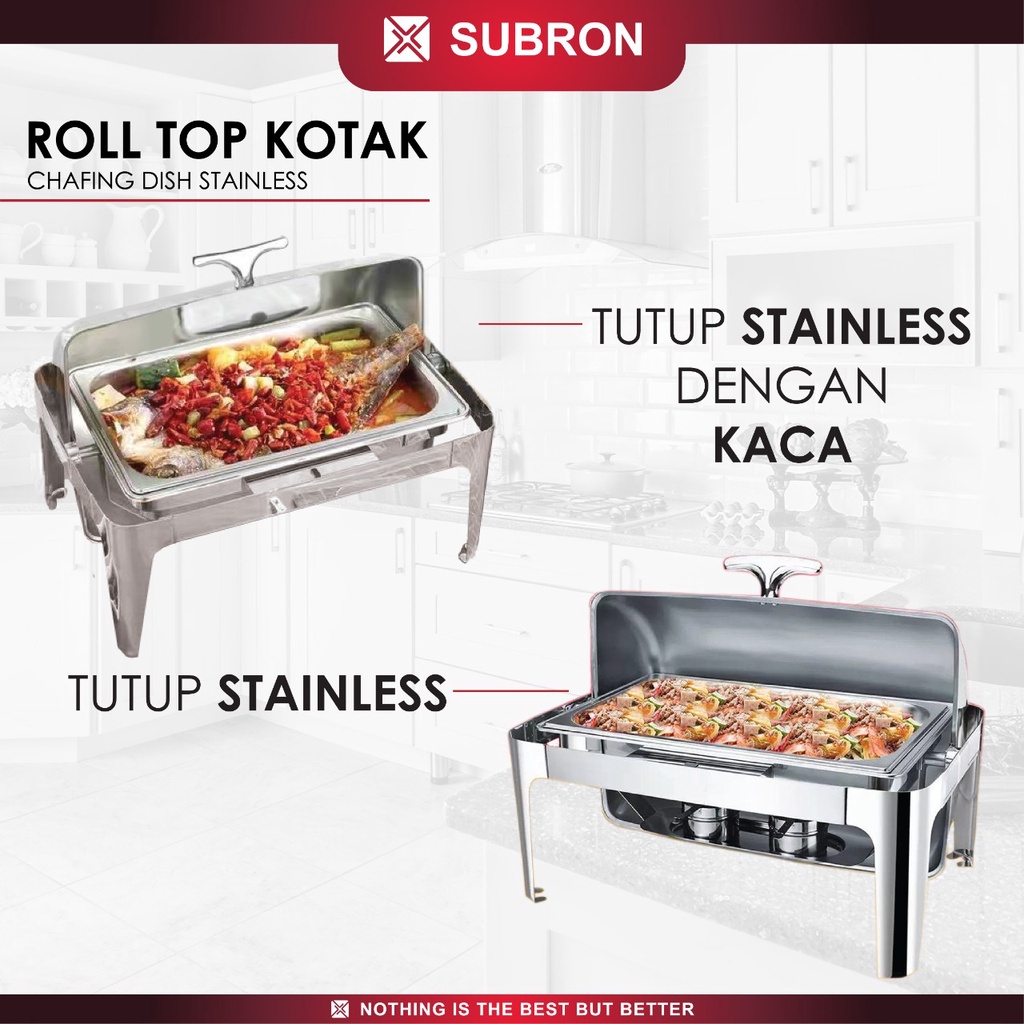 SUBRON Roll Top 9L Kombinasi Kaca Chafer Chafing Dish Stainless Wadah Saji Prasmanan