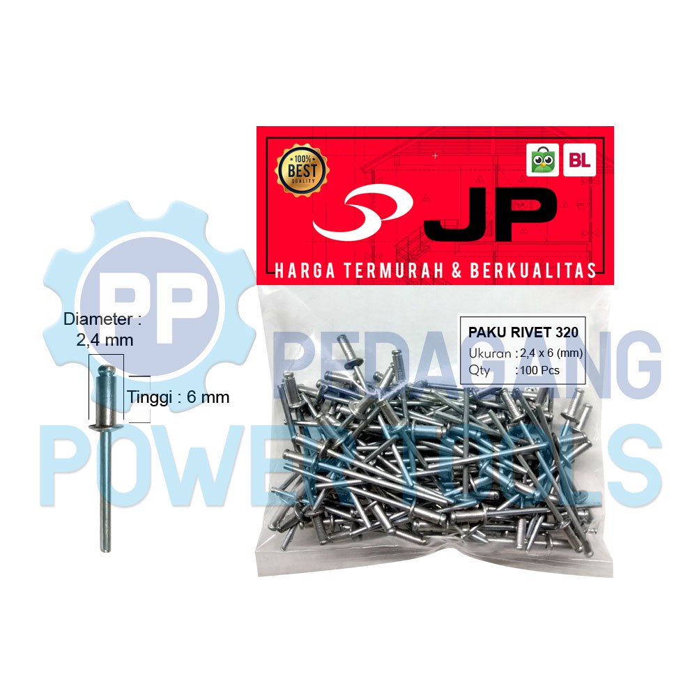 PAKU RIVET 320 - 2.4 X 6 MM BLIND RIPET RIFET TEMBAK ALUMINIUM 100 PCS