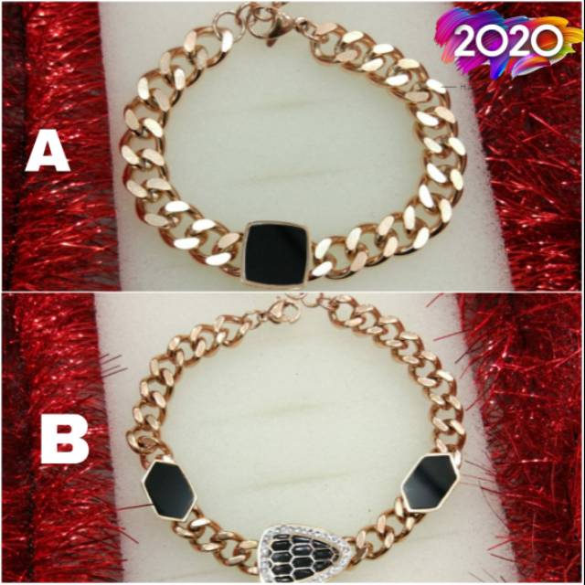 Gelang Rantai Anti Karat Titanium Hiasan Batu Hitam / Gelang Rantai Mutiara Hitam