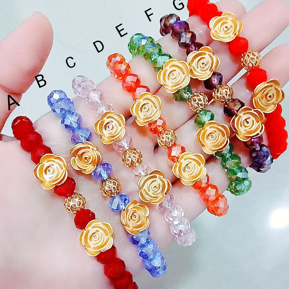 Gelang Kristal Twin Rode - Gelang Bunga Mawar - Lapis Emas