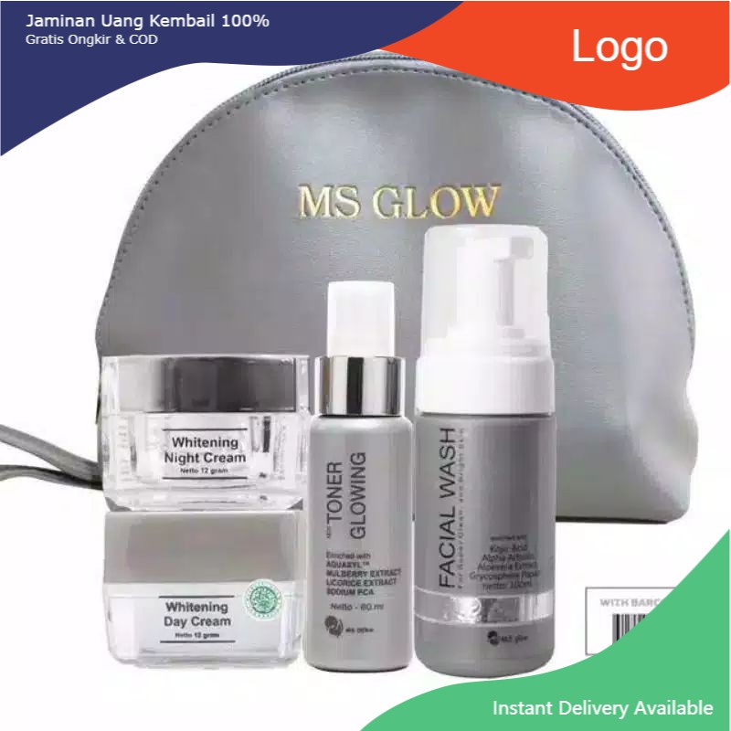 MS GLOW Paket Free Bonus Pouch/Dompet Kosmetik/Ecer Whitening Night Cream/Luminous/Malam Ultimate/Kr