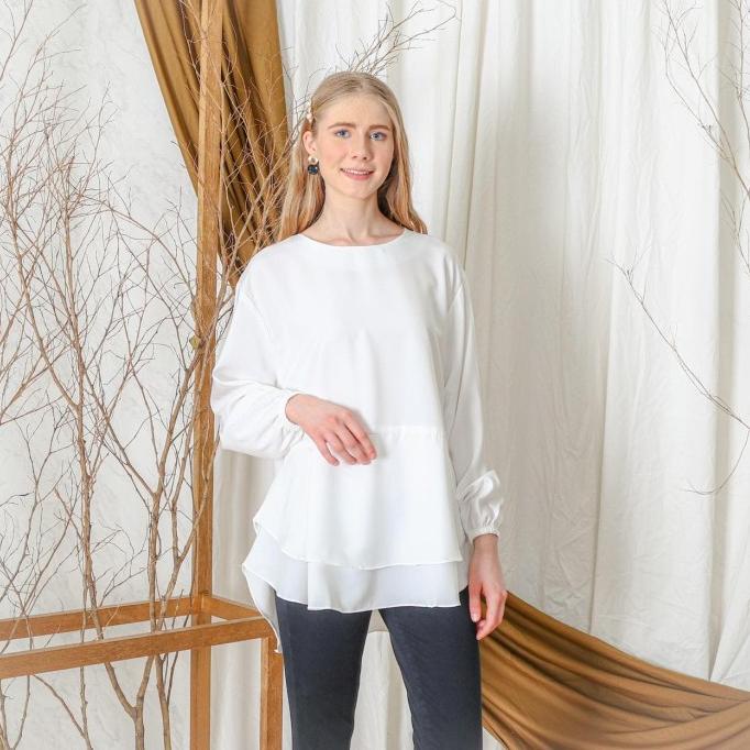 BLOUSE WANITA ATASAN JUMBO PUTIH LD120CM HD0393 BERKUALITAS