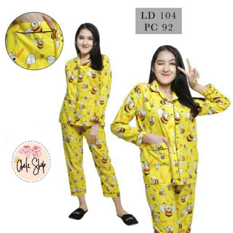 Baju Tidur Piyama Wanita/Cewek Pajamas Dewasa Katun Karakter Pp Bee Lebah