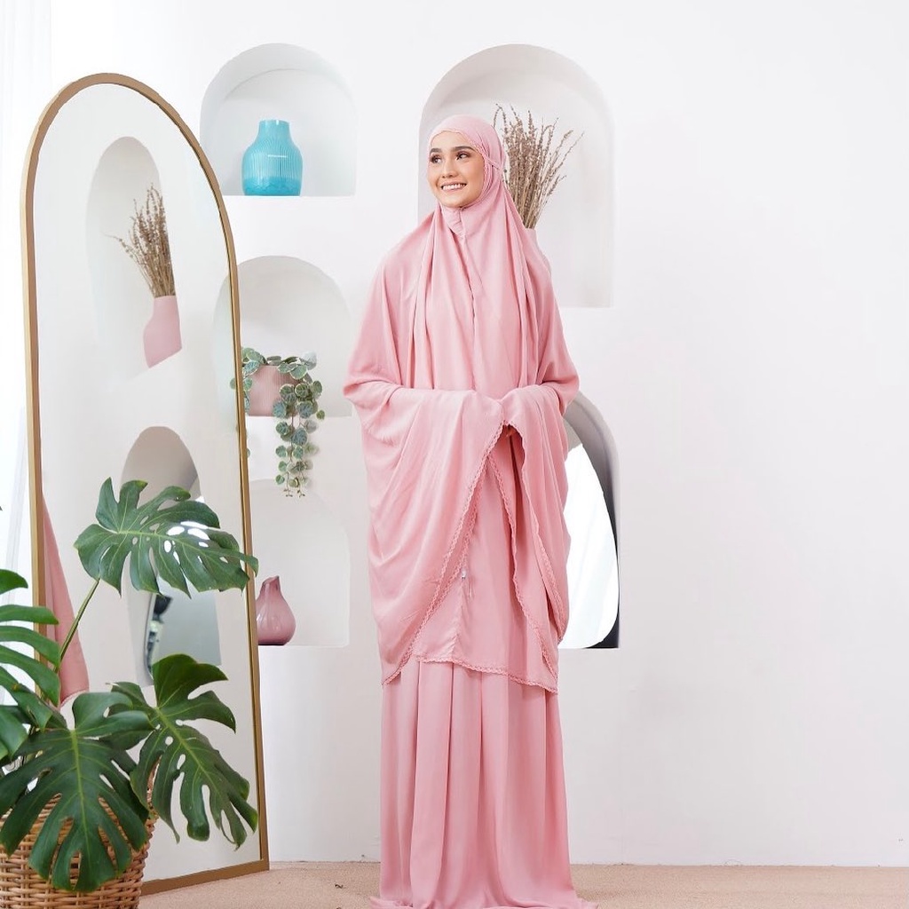 Mukena Travel Giggles - Faith Dusty Pink | Mukena Katun Rayon Polos