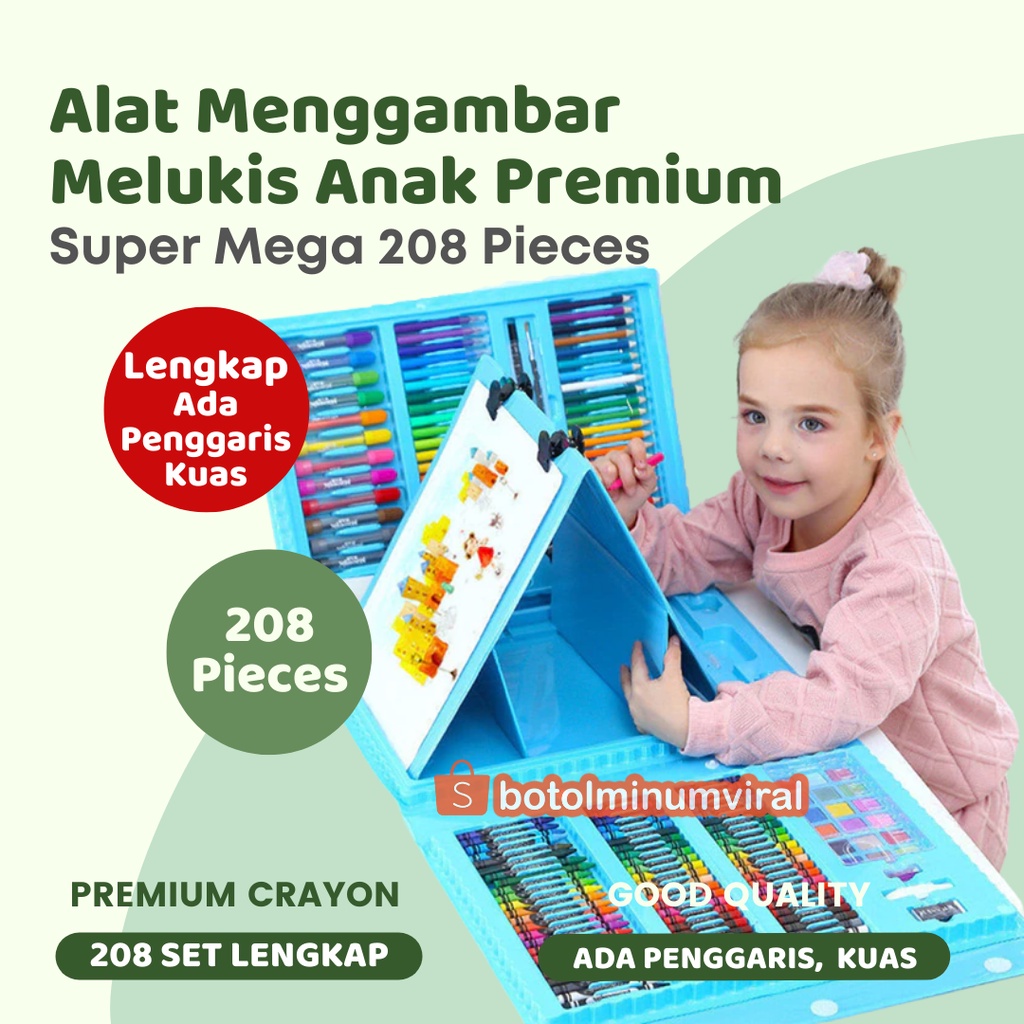 Drawing Set Kids 208pcs Art Set Gambar Anak Pensil Crayon Spidol Lukis