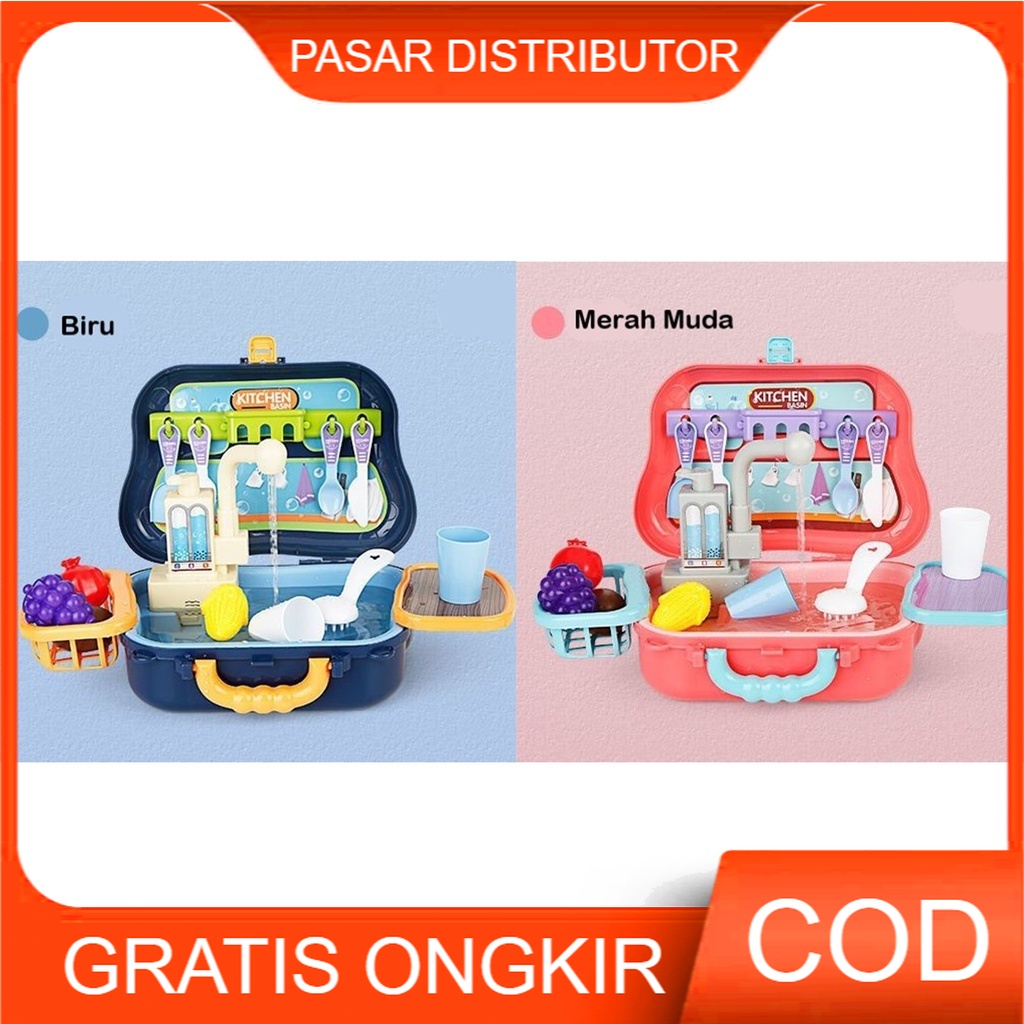 Mainan Anak Wastafel 2in 1 Cuci Piring Electronic Kitchen Basin 18Pcs Mainan Anak Best Gift