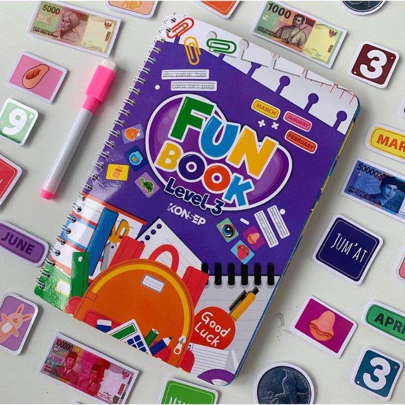 Konsep Funbook Level 1-3 Busy Book Buku Aktivitas Edukasi Anak TK Paud Toddler Preschool