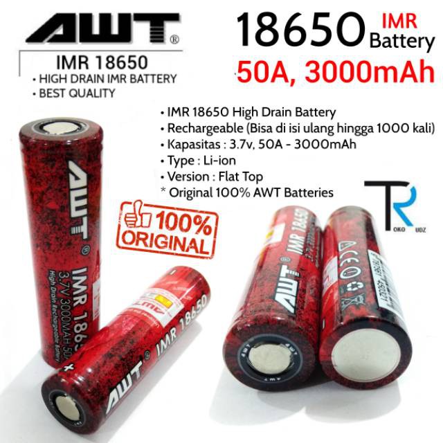Baterai AWT 18650 IMR 50A 3000mAh
