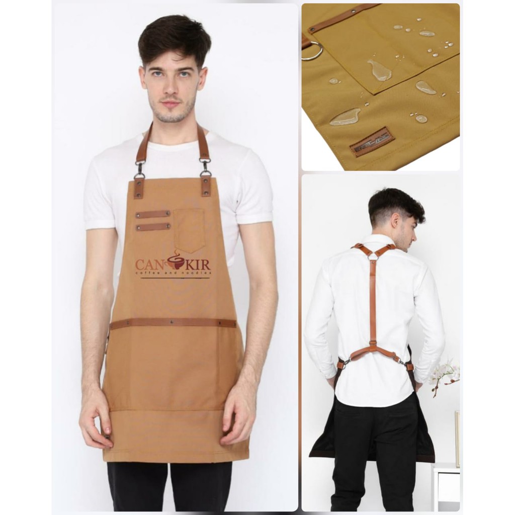 Apron Barista Celemek Coffee shop Apron barbershop kanvas pvc waterproof &amp; synthetic leather for barista/barbershop