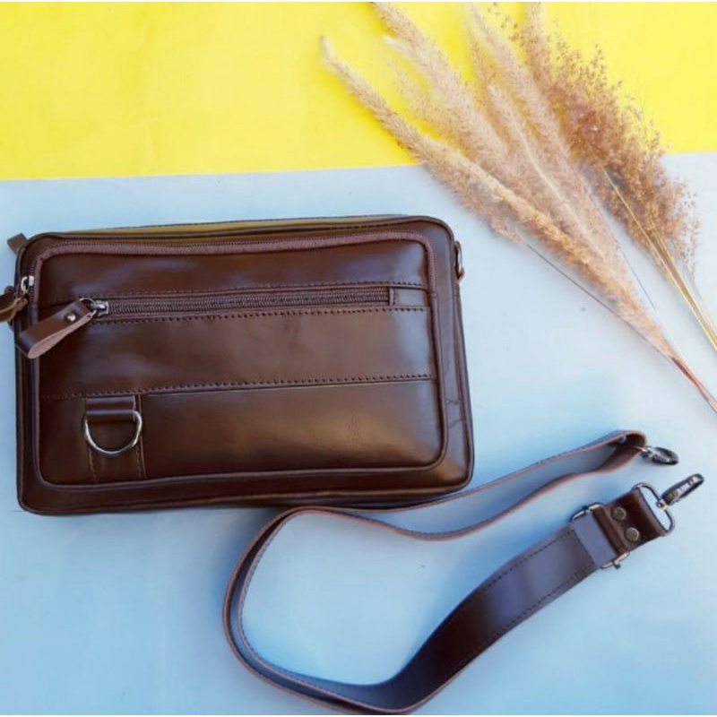 Tas Selempang Pria Kulit Sapi Asli Sukaregang Garut