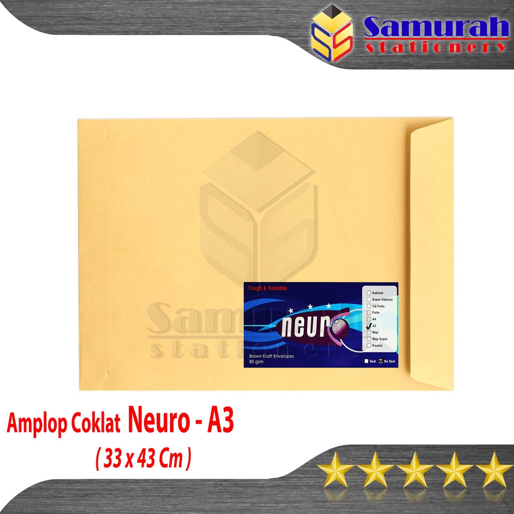 

Amplop Kertas Coklat Polos Neuro Ukuran A3 Polos / Envelope Berkas Dokumen 33 x 43 cm