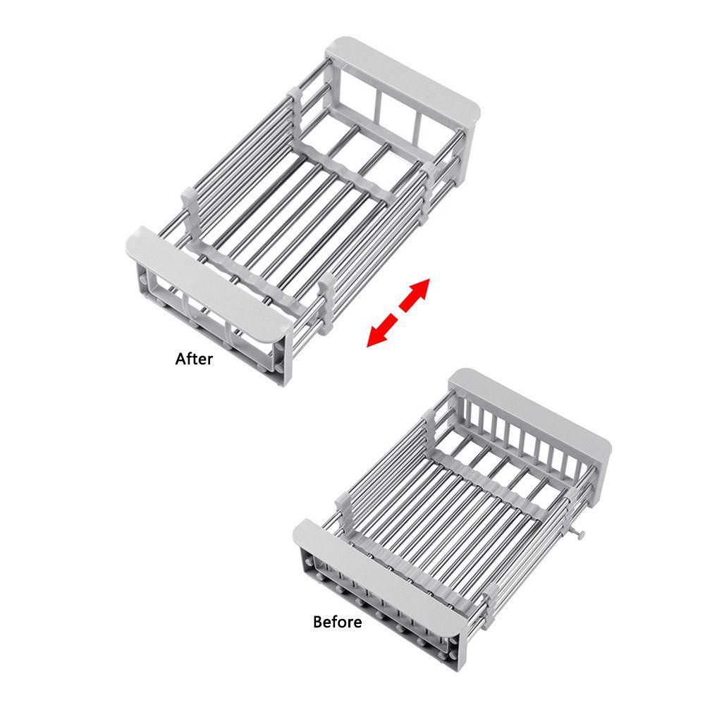 Solighter Wastafel Drain Rack Adjustable Sayuran Buah Drainer Basket Stainless Steel