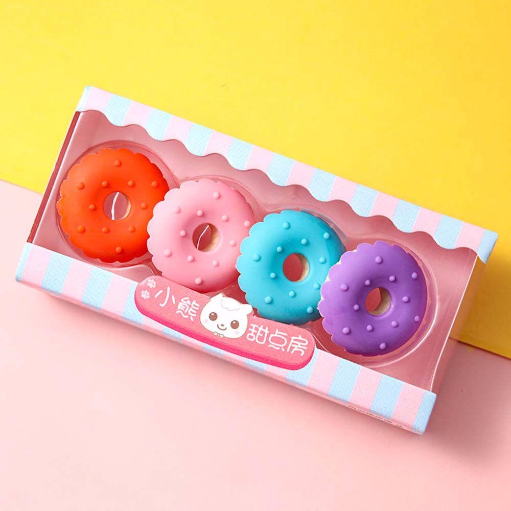 Rebuy Eraser Student 4pcs /Set Novelty Lolipop Dessert Shape Eraser Popsicle Perlengkapan Sekolah Penghapus Es Krim Set