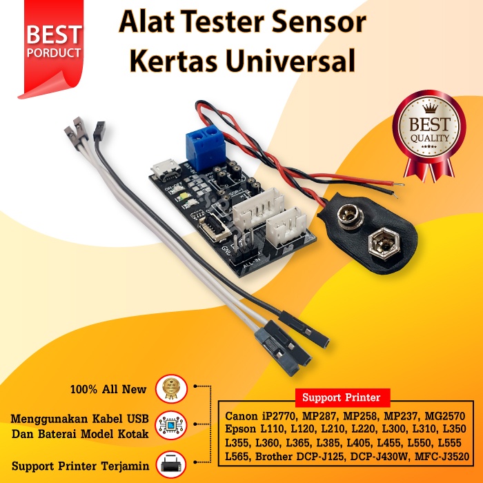 Alat Tester Sensor Kertas Canon IP2770 MP237 MG2570 MG2577 MG2577s Epson L110 Brother DCPJ125 Cable Battery + USB