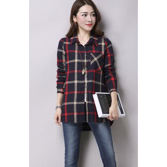 EDISI TERBARU KEMEJA WANITA BURBERRY FLANEL COTTON KERAH PAKAIAN KERJA FASHION GAYA