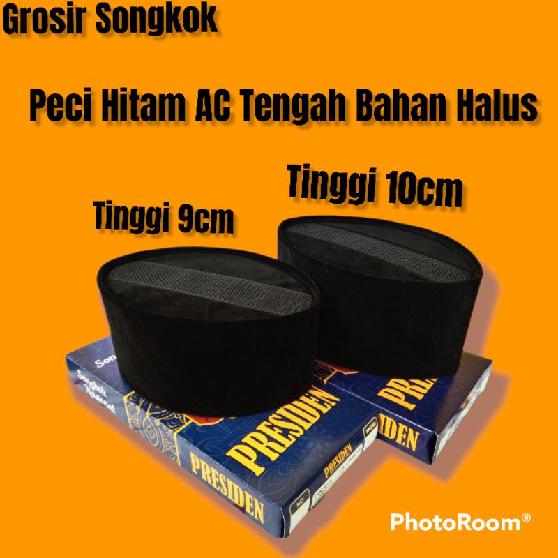Peci Songkok Hitam Ac Tengah Peci Hitam AC Tengah Tinggi 9cm & 10cm Peci Hitam Polos Ac Kopiah Hitam