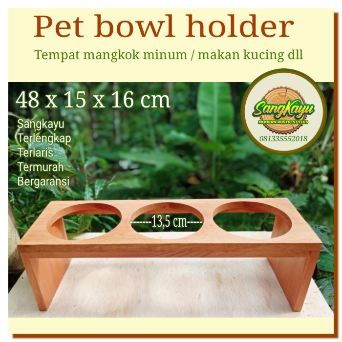 Pet bowl stand holder 3 holes tempat mangkok makanan kucing dll