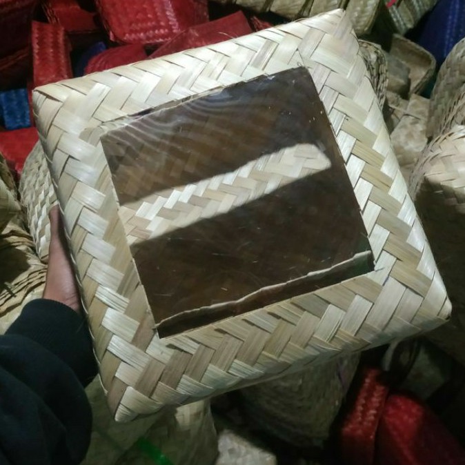 Besek bambu natural + tutup mika ukuran 25x25 sepasang (wadah&tutup)