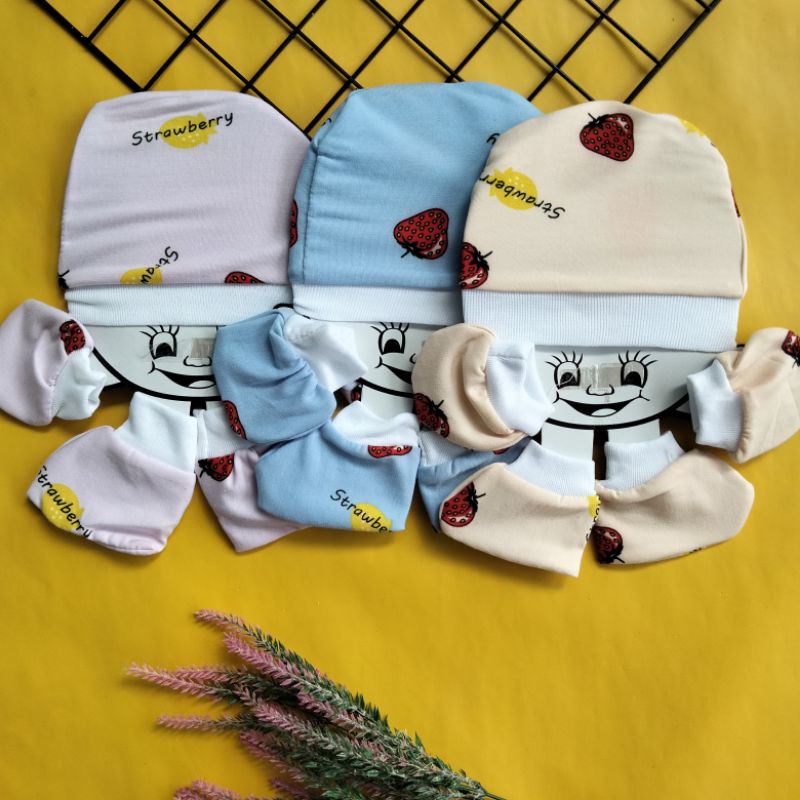 topi bayi set sarung tangan kaki bayi