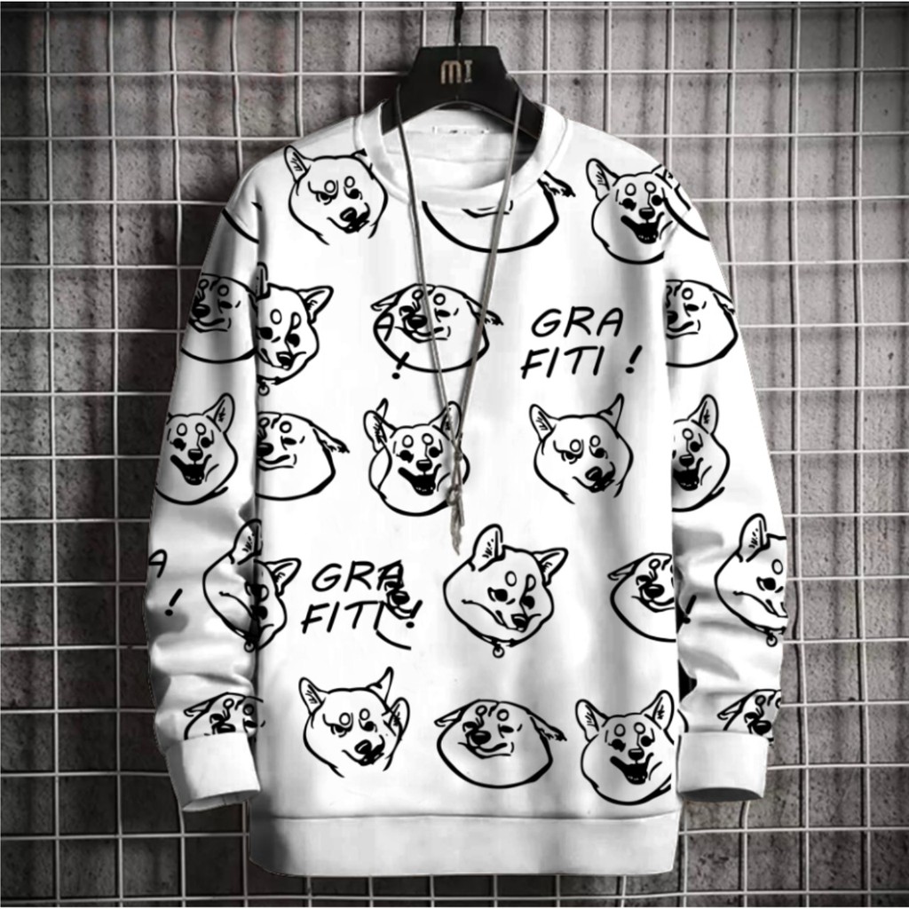 Yu Taka - Sweater Pria Doge Sweater Grafiti Kaos Lengan Panjang Pria Sweter Pria Murah