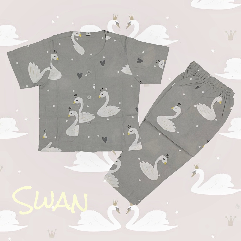 Piyama Anak Perempuan Baju Tidur Anak Katun Premium Tanpa Kerah Swan