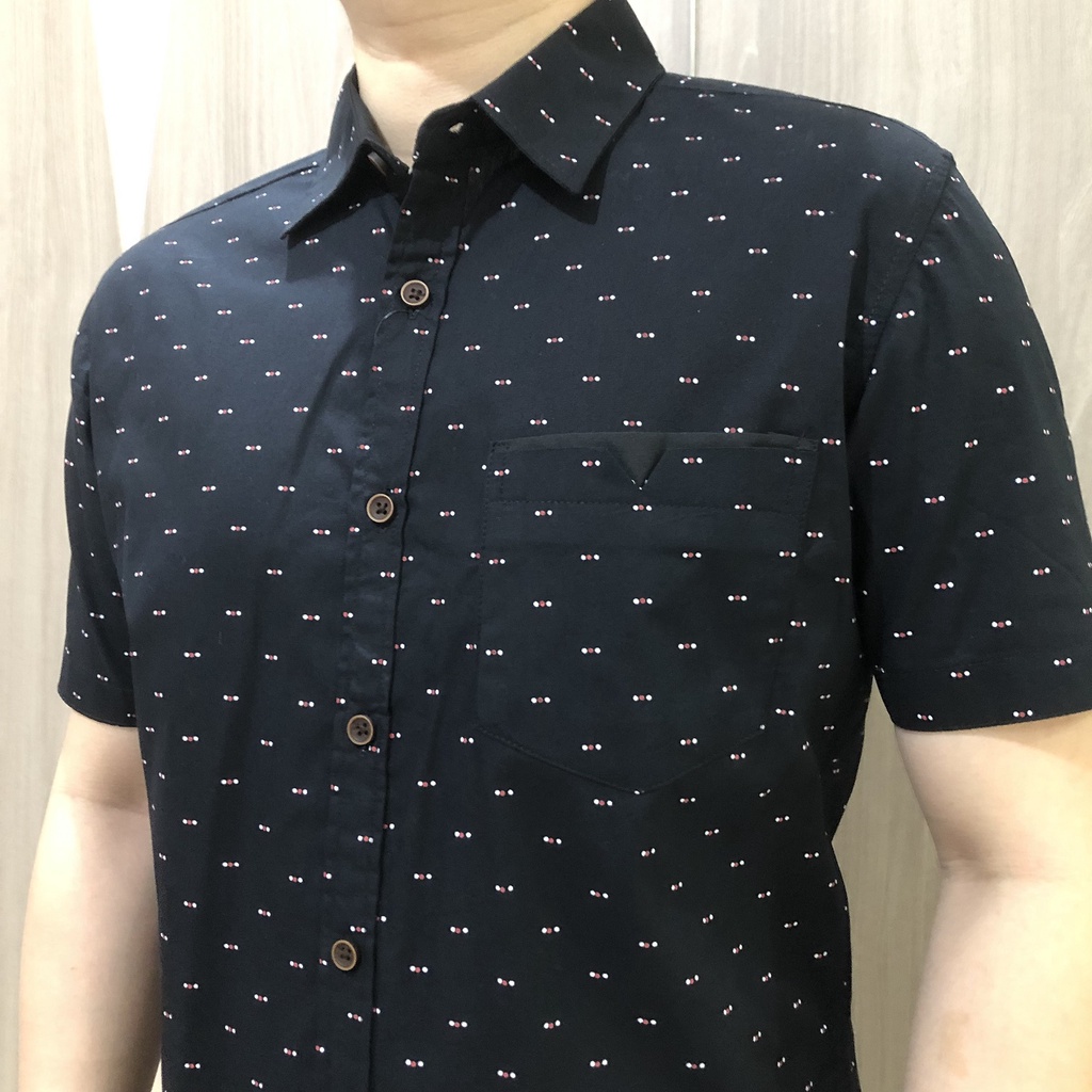 [GRIDLINE - S184 Navy &amp; Black - S119] Kemeja Pria Lengan Pendek Slimfit Katun Premium Simpel Elegan Best Seller M-XXL